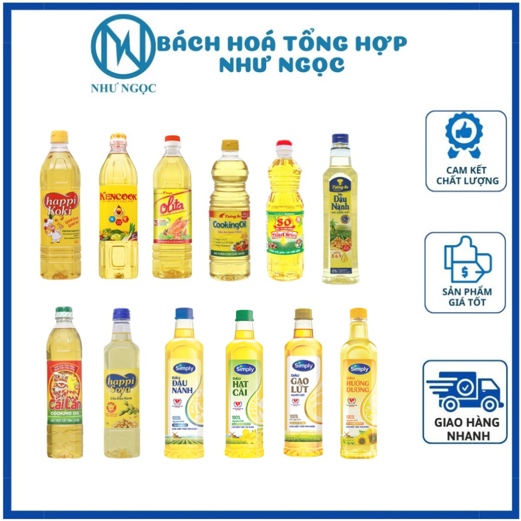 Dầu ăn Cooking Oil/ Marvela/ Cái Lân/ Happi Koki/ Happi Soya/ Simply/Tường An