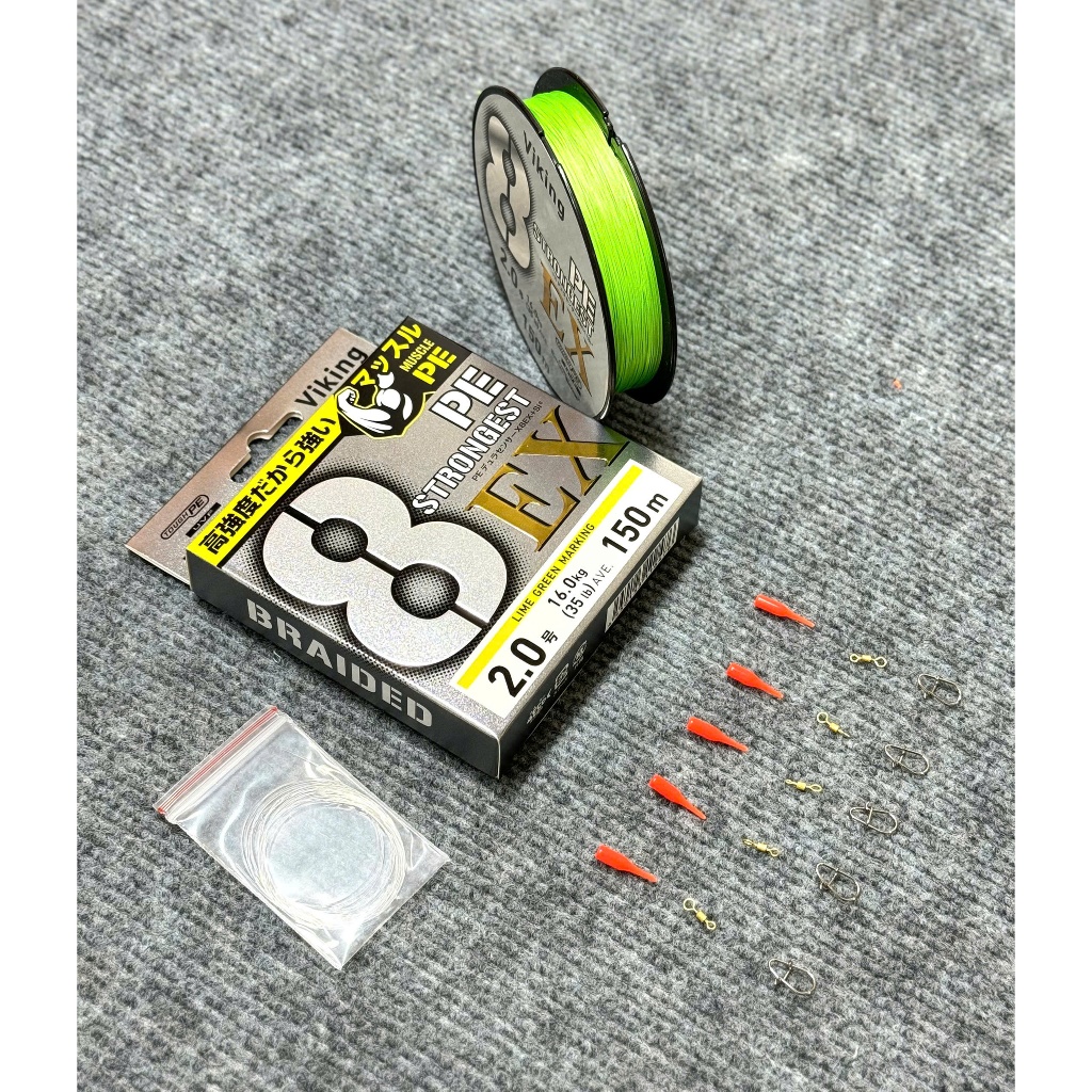 Dây Lure PE ViKing X8 StrongGest  150m ( chuẩn 150m ) Tặng kèm : Leader . chụp chì , khoá snap , kho