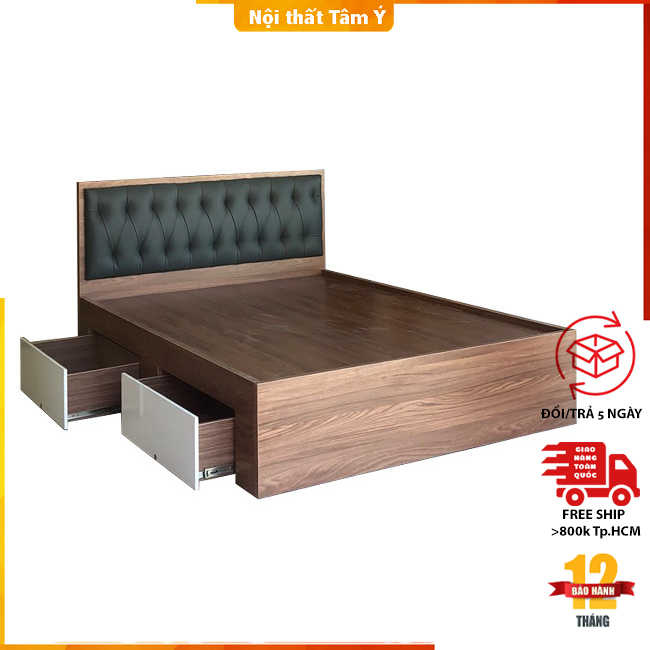 Giường ngủ gỗ bọc nệm đầu giường TY-G31201✌FREE SHIP HCM✌Giường 2 hộc/Giường gỗ