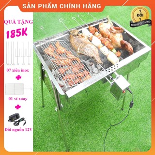 Bếp nướng than hoa tự xoay TopV V5Plus lò nướng than inox cỡ lớn BBQ ngoài trời quay gà vịt thịt bếp than củi đứng