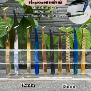  Nhíp gắp mi Volume Mũi Vuông  Xanh-Vàng  Mũi Phủ Nhám  12mm  nối mi-tạo fan mi fan dễ_--THÚY HÀ 