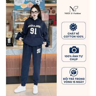 Đồ bộ nỉ nữ NH2T họa tiết thêu số 91 form to chất dày dặn SN06