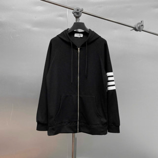 Áo hoodie zip nam nữ TB nỉ gạo thêu 4 sọc trắng tay xẻ tà basic boy phố HZ40P