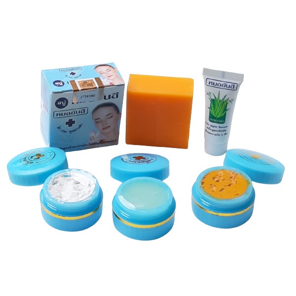 Sét kem xóa mụn và thâm mụn màu xanh dương