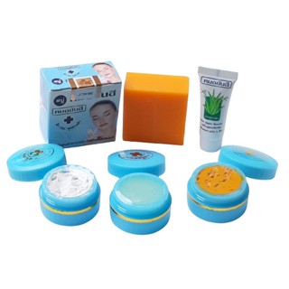 Sét kem xóa mụn và thâm mụn màu xanh dương
