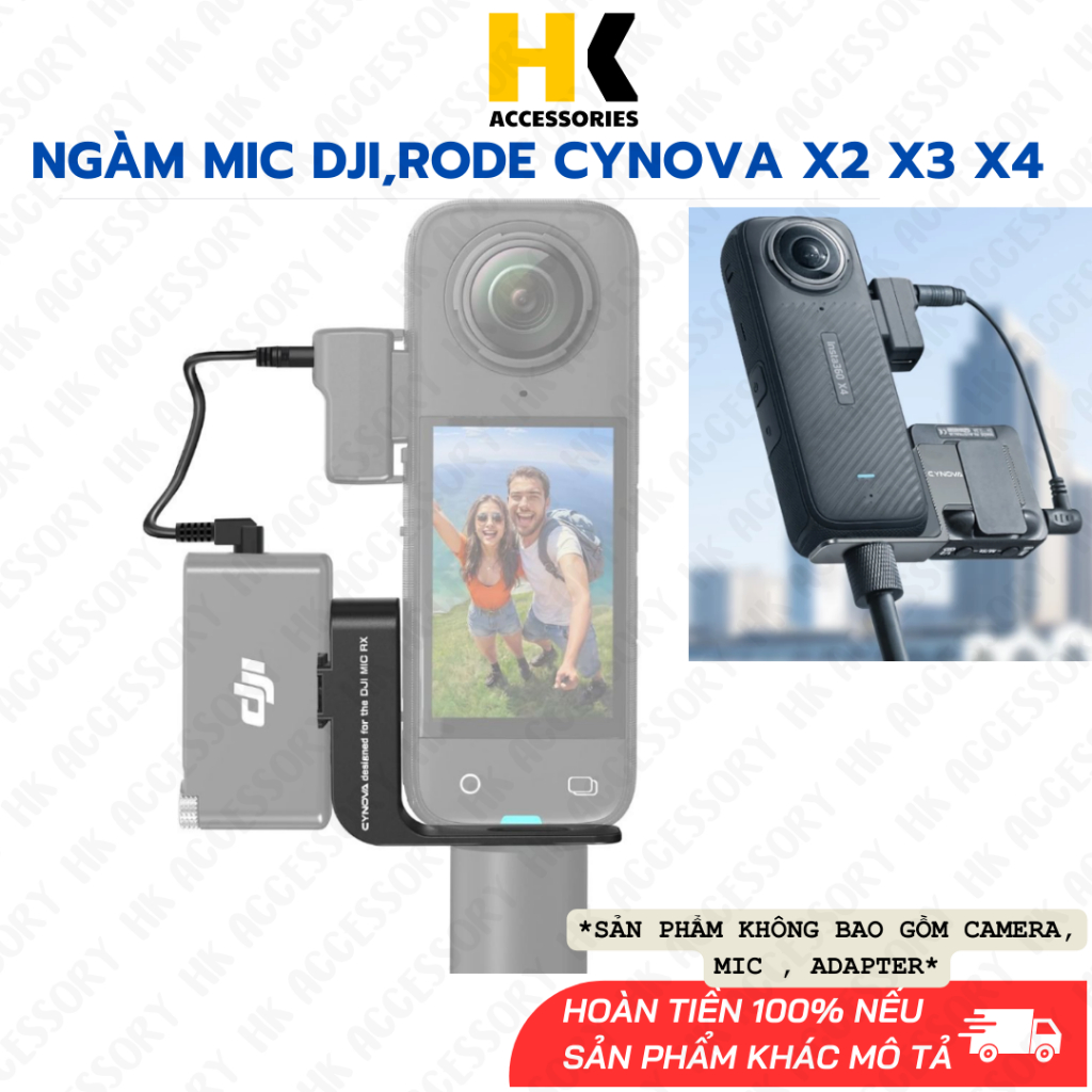 Ngàm CYNOVA gắn mic DJI Mic 2/ Mini, RODE cho Insta360 X5 X4 X3 X2 gọn gàng tiện lợi