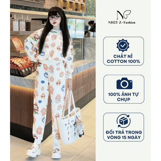 Đồ bộ nỉ nữ NH2T họa tiết Labubu dễ thương nỉ cotton dày dặn form vừa tôn dáng SN02