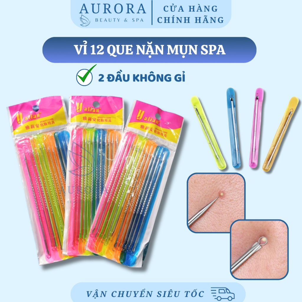 Vỉ 12 que nặn mụn 2 đầu không gỉ | Que nặn mụn spa