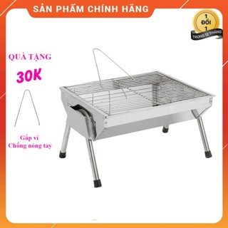 Bếp nướng than hoa TopV ViS lò nướng than inox gấp gọn mini dã ngoại bbq ngoài trời quay thịt bếp than củi
