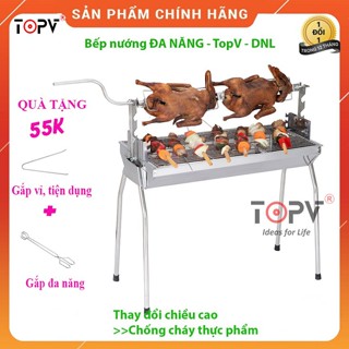 Bếp nướng than hoa đa năng TOPV  2 in 1,bếp nướng than hoa không khói,nướng ngoài trời,lò nướng thịt bằng than,inox DNL