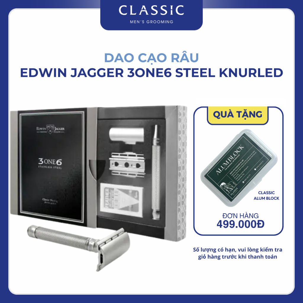 Dao cạo râu Edwin Jagger 3ONE6 Stainless Steel Knurled Safety Razor