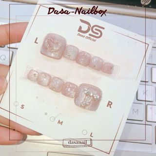 Nail box cho chân dasa form vuông ngắn thiết kế mắt mèo sáng đính charm sang đi tiệc nâng TONE tặng keo
