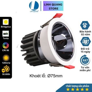  Đèn Led âm trần Spotlight SM2 D75 Linh Quang chống chói cao cấp CRI>98 vỏ trắng lòng đen 