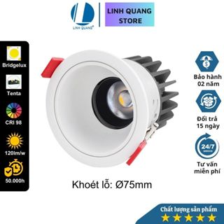Đèn Led âm trần Spotlight SM2 D75 Linh Quang chống chói cao cấp CRI>98 vỏ trắng