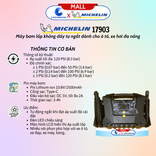 [HỎA TỐC] Bơm Lốp Ô Tô Michelin 17903 Không Dây Cao Cấp - Hàng Chính Hãng