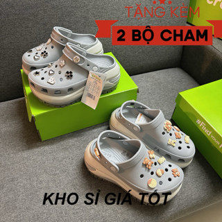 Dép Sục crocs Mega Crush Cross Đế bóng Cao 8cm ,Sục crocr mega tặng kèm 2 bộ cham chất cao su mềm chống nước