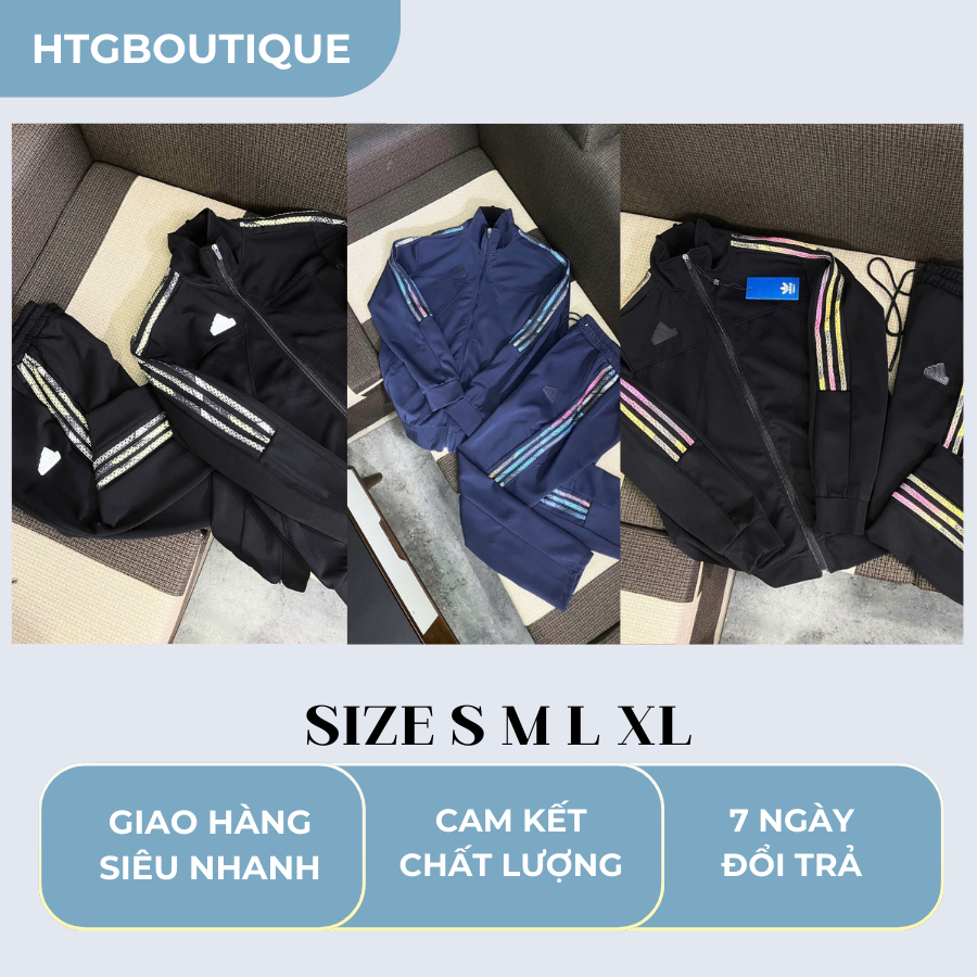 Bộ nỉ cottong cao cấp Adidas phối sọc kẻ 3 màu