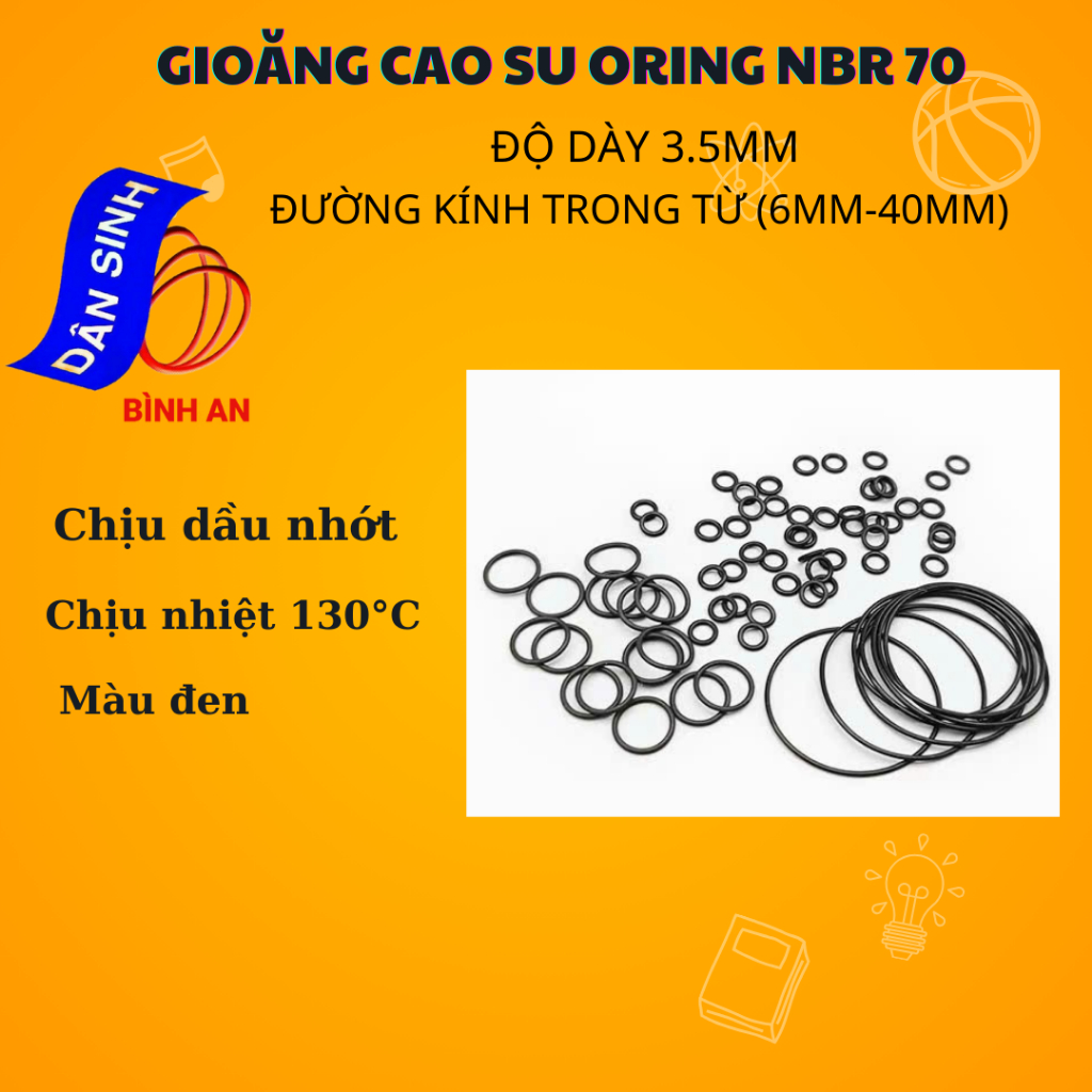 Dày 3.5mm * (6mm đến 40mm Đường kính trong) Gioăng cao su NBR70
