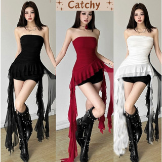 Set bộ nữ áo ống lưới tua rua (áo cúp sẵn mút) phối chân váy ôm ngắn Y2K tôn dáng sexy CATCHYSTORE