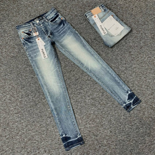 Quần jean bò nam Purple giặt loang xanh xám vân sóng gấu màu đậm treo tem mác lụa đính 4 cúc khắc chữ hãng cao cấp 5382