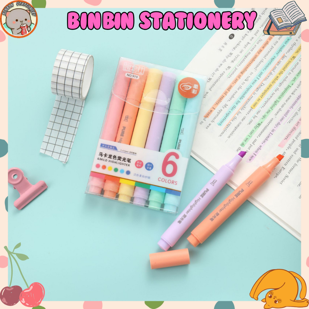 Set 6 bút Highlight Half Sugar phong cách Pastel, Morandi màu sắc tươi sáng, giúp đánh dấu, ghi nhớ 