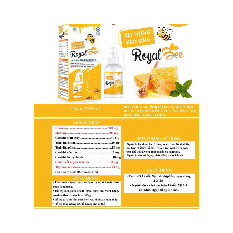 Xịt họng keo ong Royal Bee - Giảm ho, đau họng