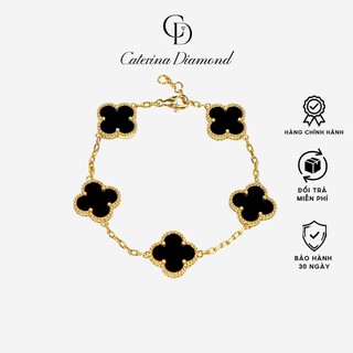 Vòng tay nữ Caterina Diamond Four-leaf Clover Flower Bracelet With Black Stone&Gold 2266BL