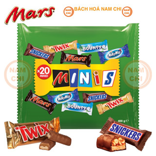   GÓI 400G  Kẹo Socola Hỗn Hợp Minis Mix Snickers Mars Bounty Twix MilkyWay Hershey's Hàng Đức Socola Xanh Lá 