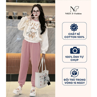 Đồ bộ nỉ nữ NH2T in hình thỏ Chic form vừa tôn dáng chất cotton họa tiết dễ thương SN09