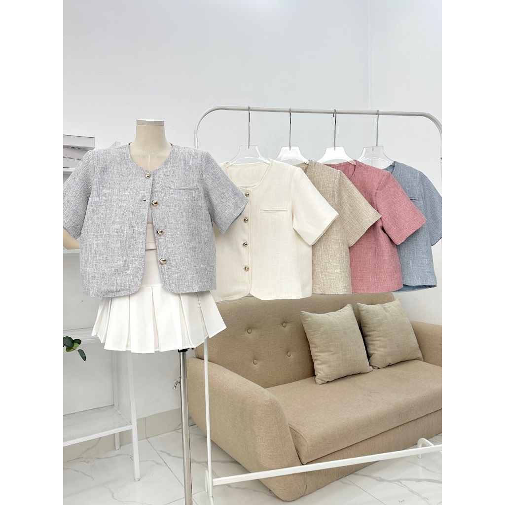 Áo Blazer Cổ Tròn Nữ Dáng Lửng Cộc Tay Họa Tiết Túi Cơi Trước Nữ Tính Dáng Hàn Quốc- 29feb.closet - A472 | BigBuy360 - bigbuy360.vn