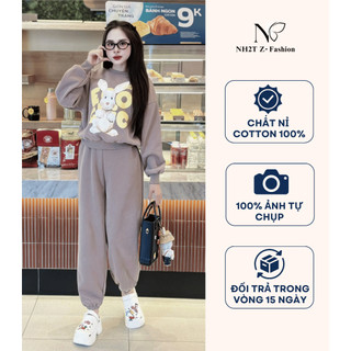 Đồ bộ nỉ nữ NH2T họa tiết thỏ trắng chất cotton form vừa tôn dáng hình in sắc nét SN10