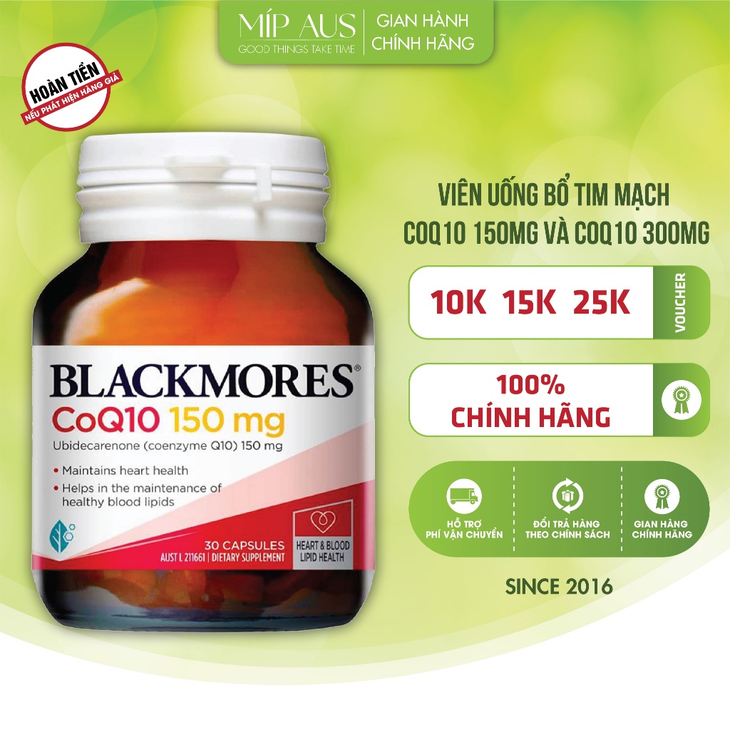 Viên Uống Bổ Tim, Hỗ Trợ Tim Mạch Và Điều Hòa Huyết Áp - CoQ10 Blackmores 300mg và 150mg - 30 Viên