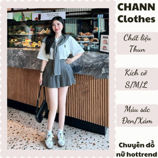 Set đồ nữ áo thom mix chân váy xếp ly ngựa tặng kèm khăn Chann Cothes, đồ bộ nữ trẻ trung hot hit HCOM2453