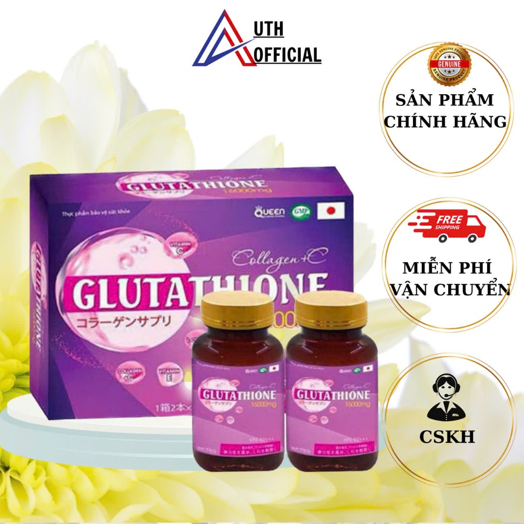 Viên uống trắng da Glutathione 16000mg - Giúp mờ nám, giảm thâm, nâng tone collagen+C, hộp 60 viên chính hãng 100%