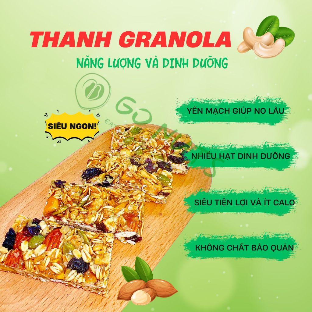 Thanh Granola túi 250g GO NUTS Granola bar Thanh hạt dinh dưỡng mix Bánh ngũ cốc ăn kiêng healthy | BigBuy360 - bigbuy360.vn