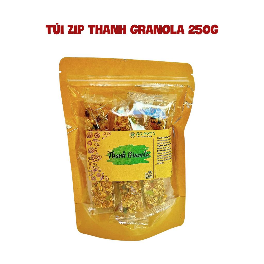 Thanh Granola túi 250g GO NUTS Granola bar Thanh hạt dinh dưỡng mix Bánh ngũ cốc ăn kiêng healthy | BigBuy360 - bigbuy360.vn