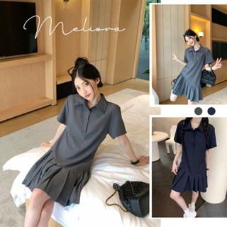 Váy polo cổ sơ mi dáng xuông ⚡MÀU MỚI⚡xếp ly 2 màu xám và xanh than trẻ trung phong cách Hàn Quốc năng động