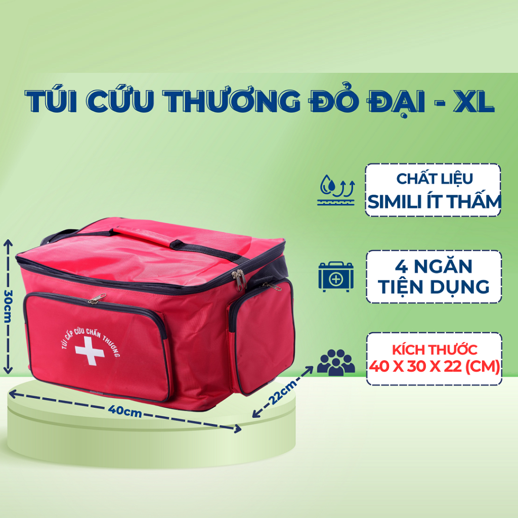 Túi y tế đỏ Đại túi cứu thương ( 40cm x 30cm x 22cm)
