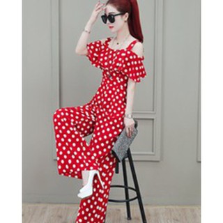 .Thời  trang thiết kế. ❣️FREESHIP❣️Jumpsuit chấm bi dài trễ vài SANG CHẢNH HANA