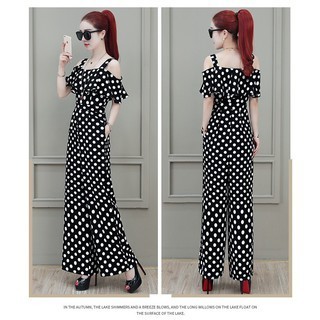 .Thời  trang thiết kế. ❣️FREESHIP❣️Jumpsuit chấm bi dài trễ vài SANG CHẢNH HANA