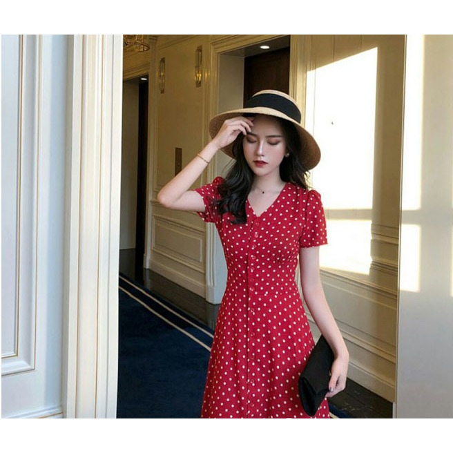 *THỜI TRANG THIẾT KẾ NỮ - ĐẦM HỌA TIẾT CHẤM BI GÀI NÚT