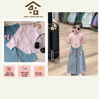 Quần áo trẻ em, quần jean ống rộng kết hợp áo len cadigan quần bò cho bé gái từ 10-30kg kho sỉ JM Kisd
