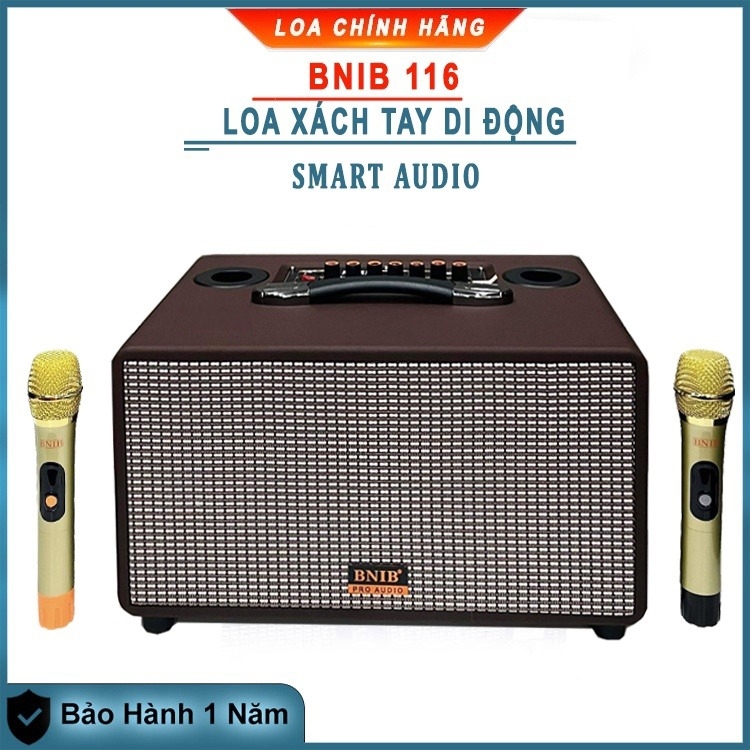 CHÍNH HÃNG Loa Thông Minh Loa Di Động BNIB 116 Kèm 2 Micro UHF Cao Cấp, 2 Bass Đôi 16cm - LOA XÁCH T