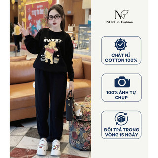 Đồ bộ nỉ nữ NH2T in hình gấu Pooh chất dày dặn form rộng trẻ trung SN17