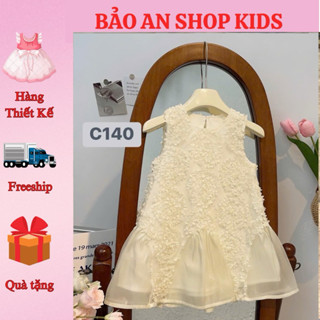 Váy thiết kế đi tiệc đuôi cá họa tiết cẩm tú cầu chất liệu tơ mềm xinh xắn màu trắng kem cho bé gái 8-26kg C140
