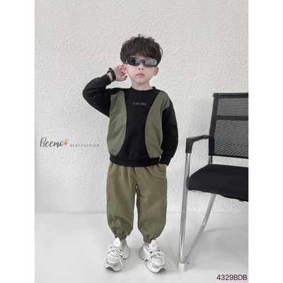 Set bộ dài tay Beemo phối thân in chữ vải cotton đi học, đi chơi cho bé trai 9-24kg 4329BDB