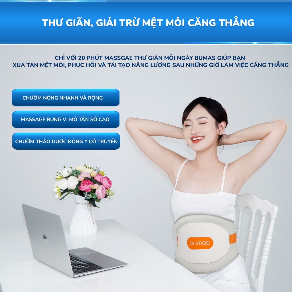 Máy Massage Lưng Bụng BUMAS M13 - Massage Sâu Kết Hợp Chườm Nóng Thảo Dược Tự Nhiên
