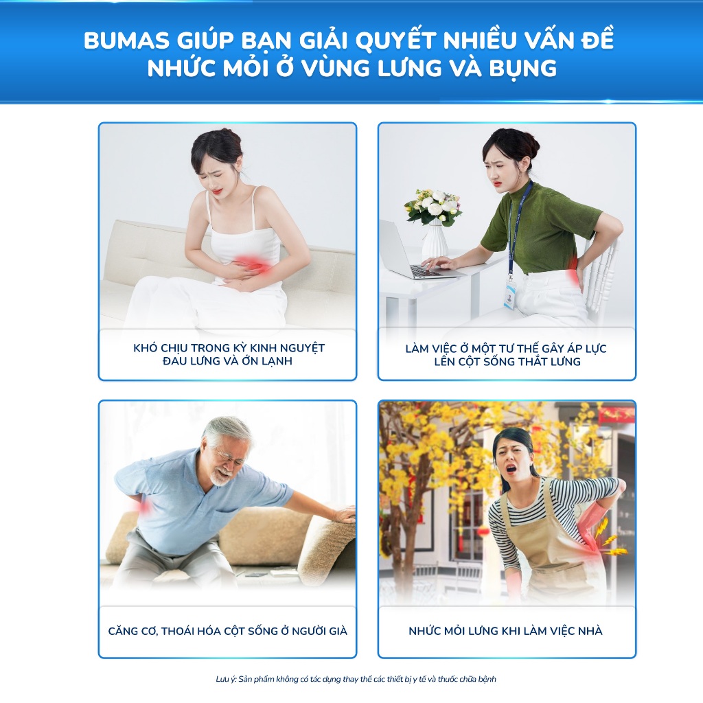 Máy Massage Lưng Bụng BUMAS M13 - Massage Sâu Kết Hợp Chườm Nóng Thảo Dược Tự Nhiên