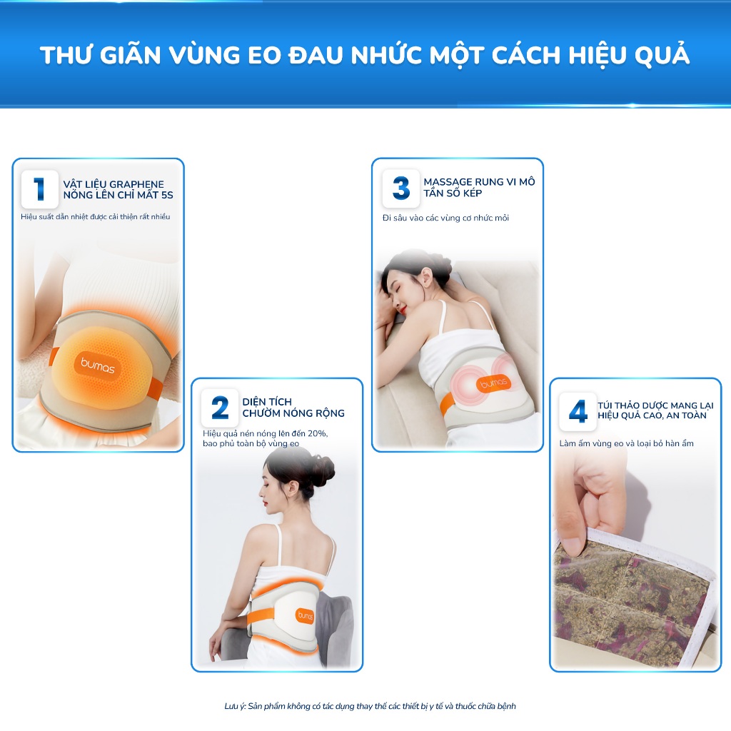 Máy Massage Lưng Bụng BUMAS M13 - Massage Sâu Kết Hợp Chườm Nóng Thảo Dược Tự Nhiên