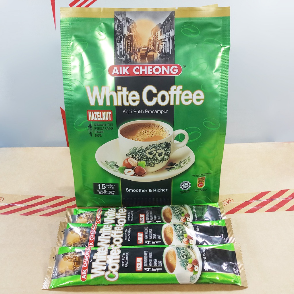 Cà phê trắng vị Hạt Phỉ (Hazelnut) Aik Cheong bịch 600g (15 gói nhỏ 40g)